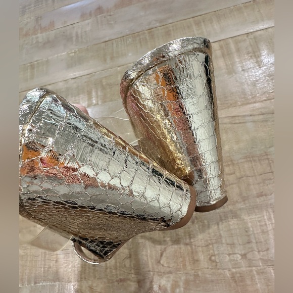 BCBGeneration gold metallic open toe wedge PATTI heels shoes slide sandal - Picture 3 of 16